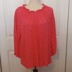 Coral Pink Eyelet Peasant Blouse sz M